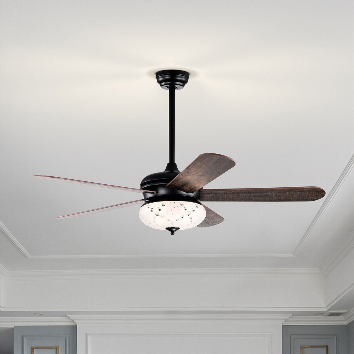 52-Inch Ceiling Fan with Remote Control - Walnut Finish with Reversible Motor