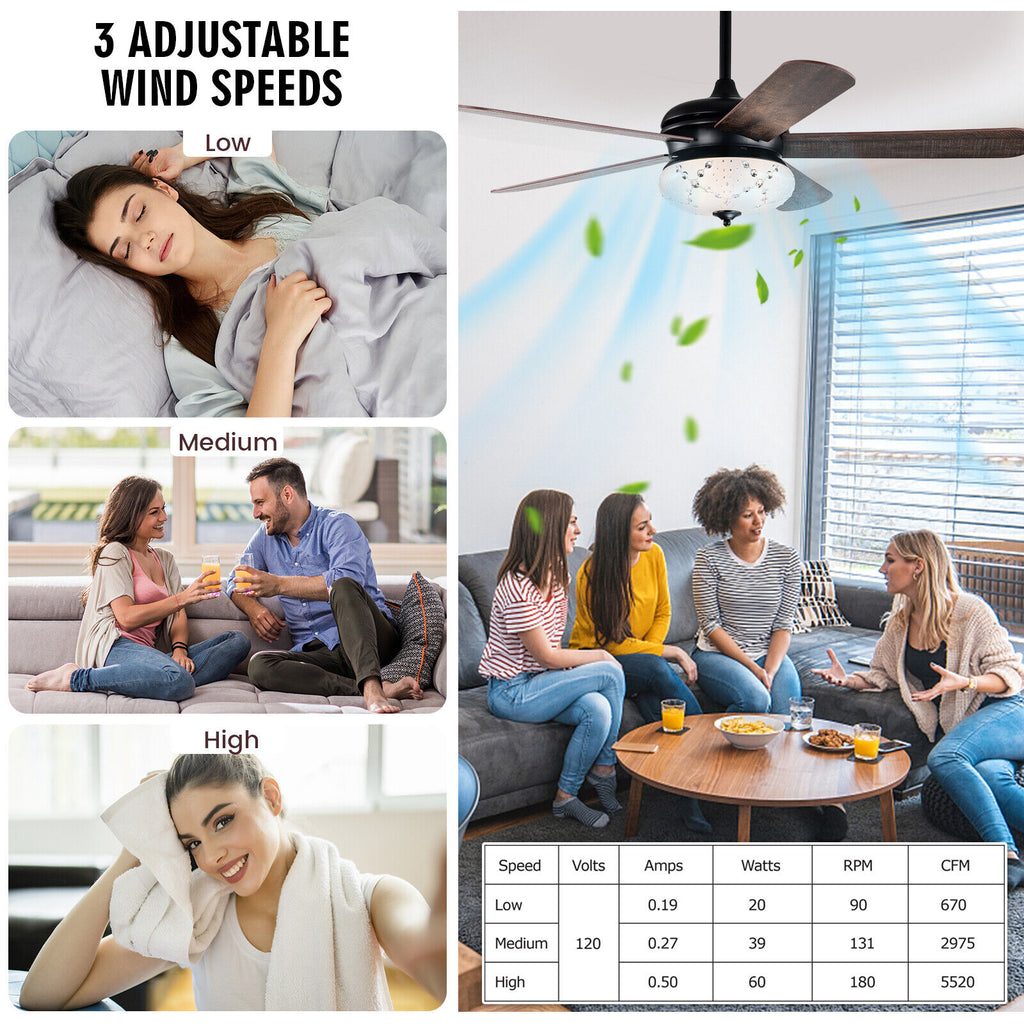 52-Inch Ceiling Fan with Remote Control - Walnut Finish with Reversible Motor