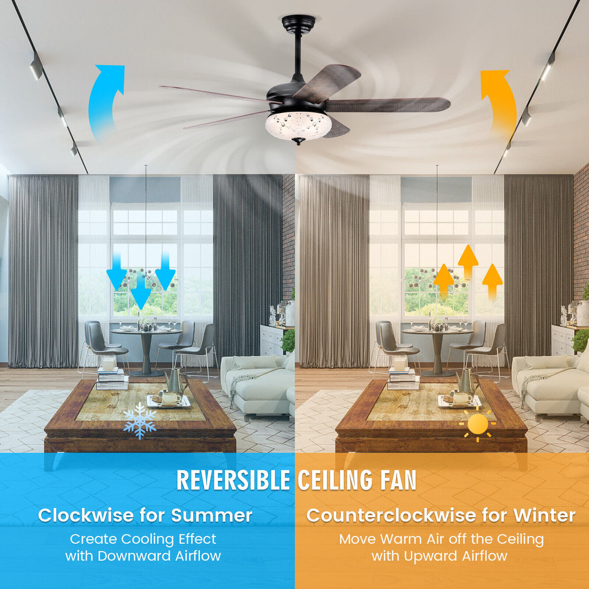 52-Inch Ceiling Fan with Remote Control - Walnut Finish with Reversible Motor