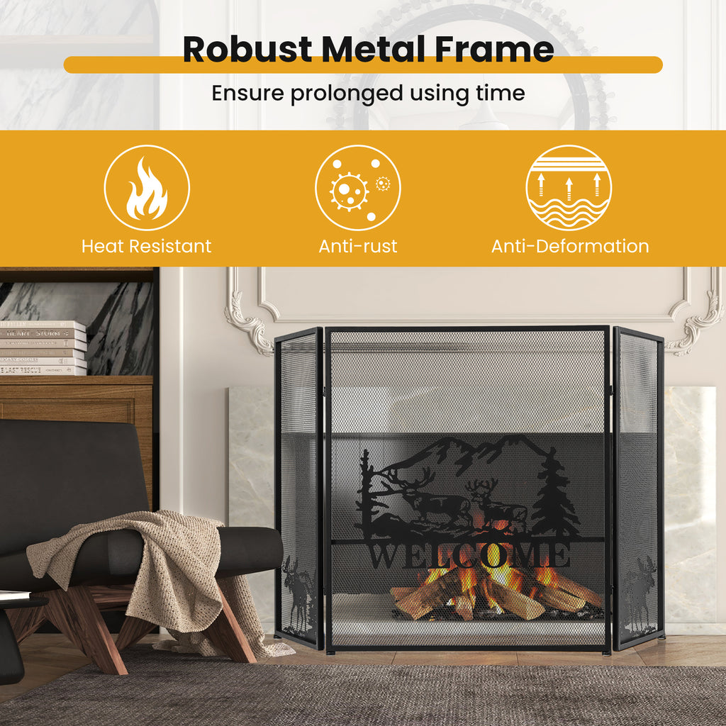 52 x 31 Inch Fireplace Screen - Black