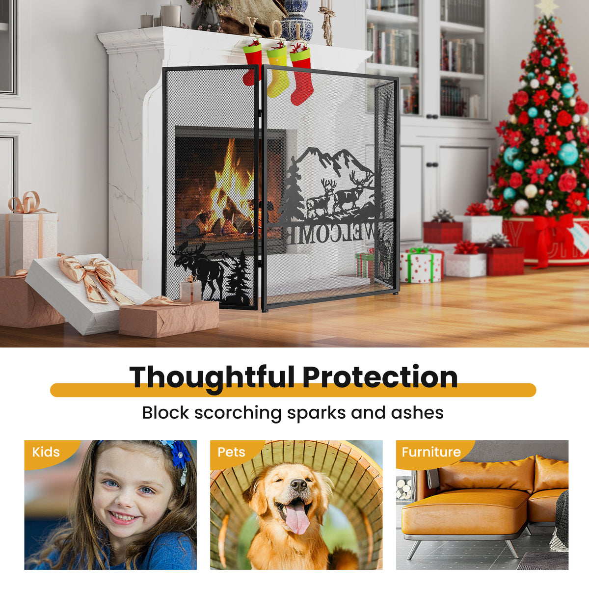 52 x 31 Inch Fireplace Screen - Black