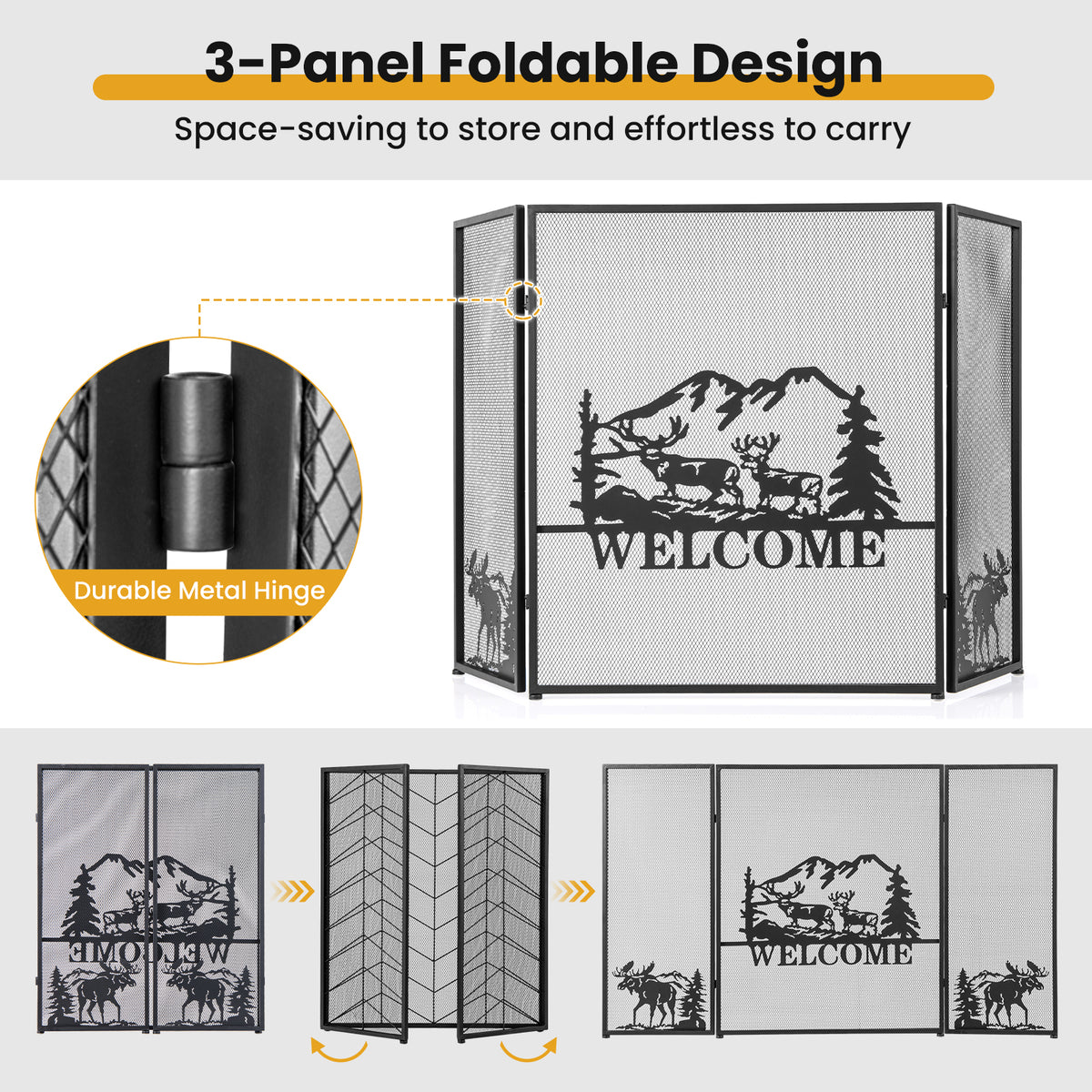52 x 31 Inch Fireplace Screen - Black