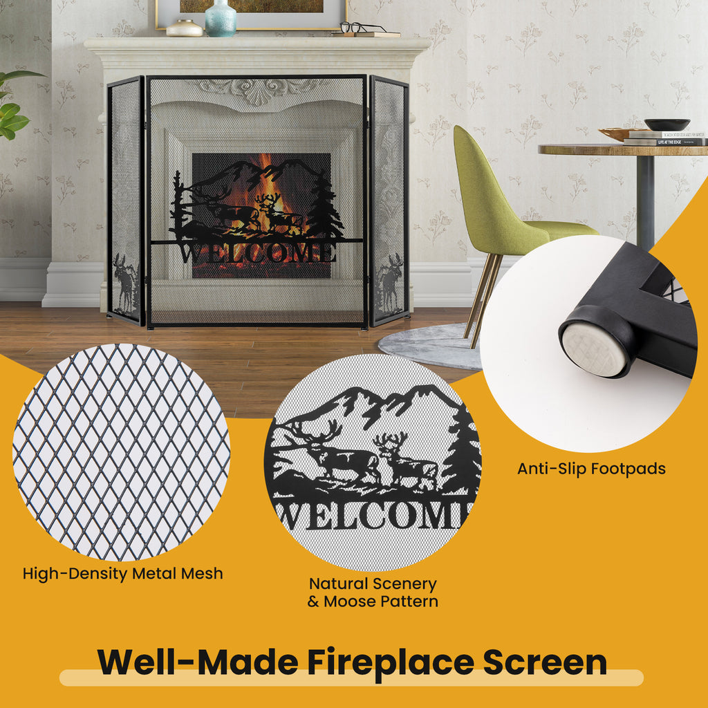 52 x 31 Inch Fireplace Screen - Black