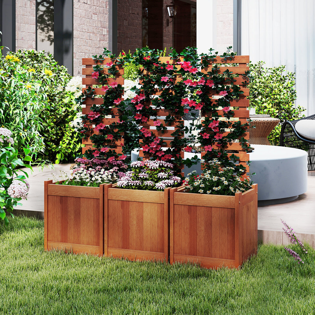 Wooden Raised Garden Bed with Trellis - Intersecting Parallels