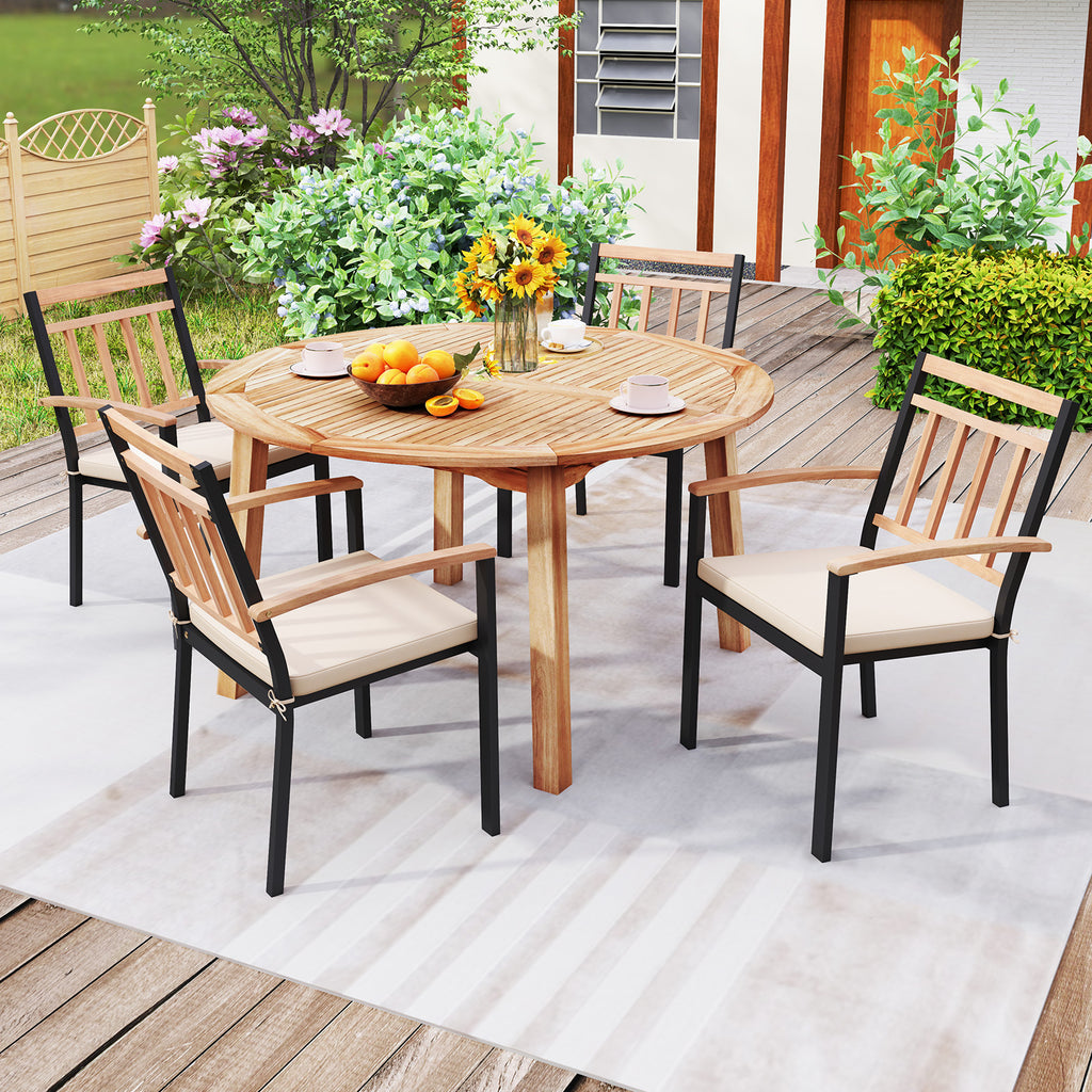 53" Round Acacia Wood Outdoor Dining Table for 4-6 People