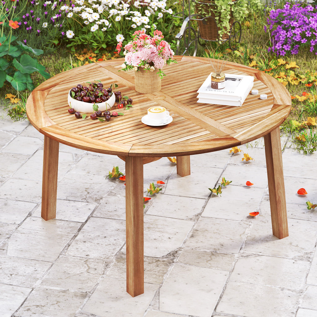 53" Round Acacia Wood Outdoor Dining Table for 4-6 People