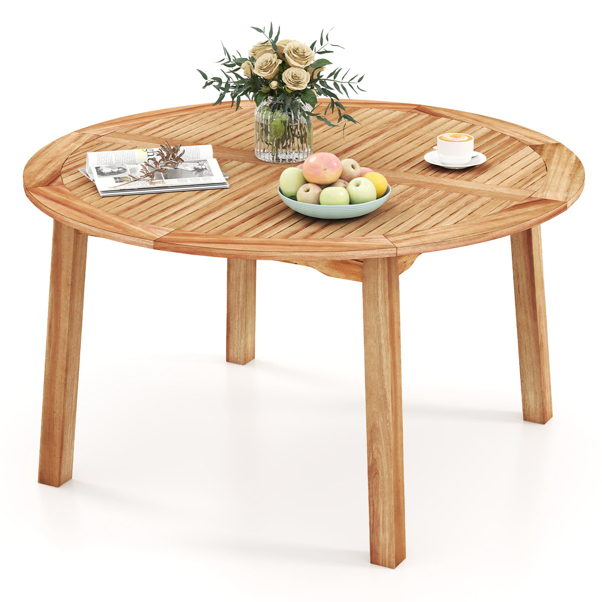 53" Round Acacia Wood Outdoor Dining Table for 4-6 People