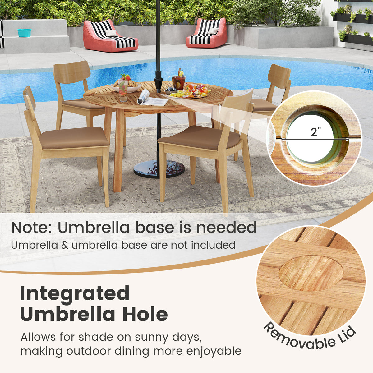 53" Round Acacia Wood Outdoor Dining Table for 4-6 People
