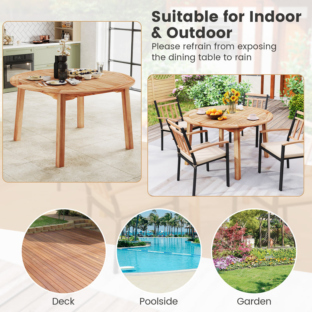 53" Round Acacia Wood Outdoor Dining Table for 4-6 People