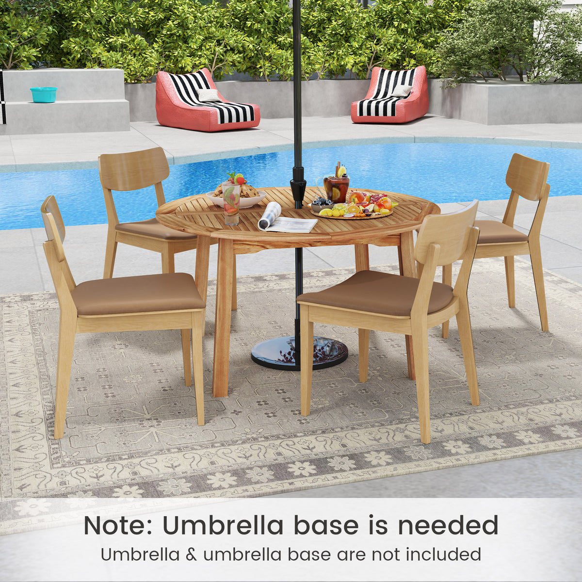 53" Round Acacia Wood Outdoor Dining Table for 4-6 People