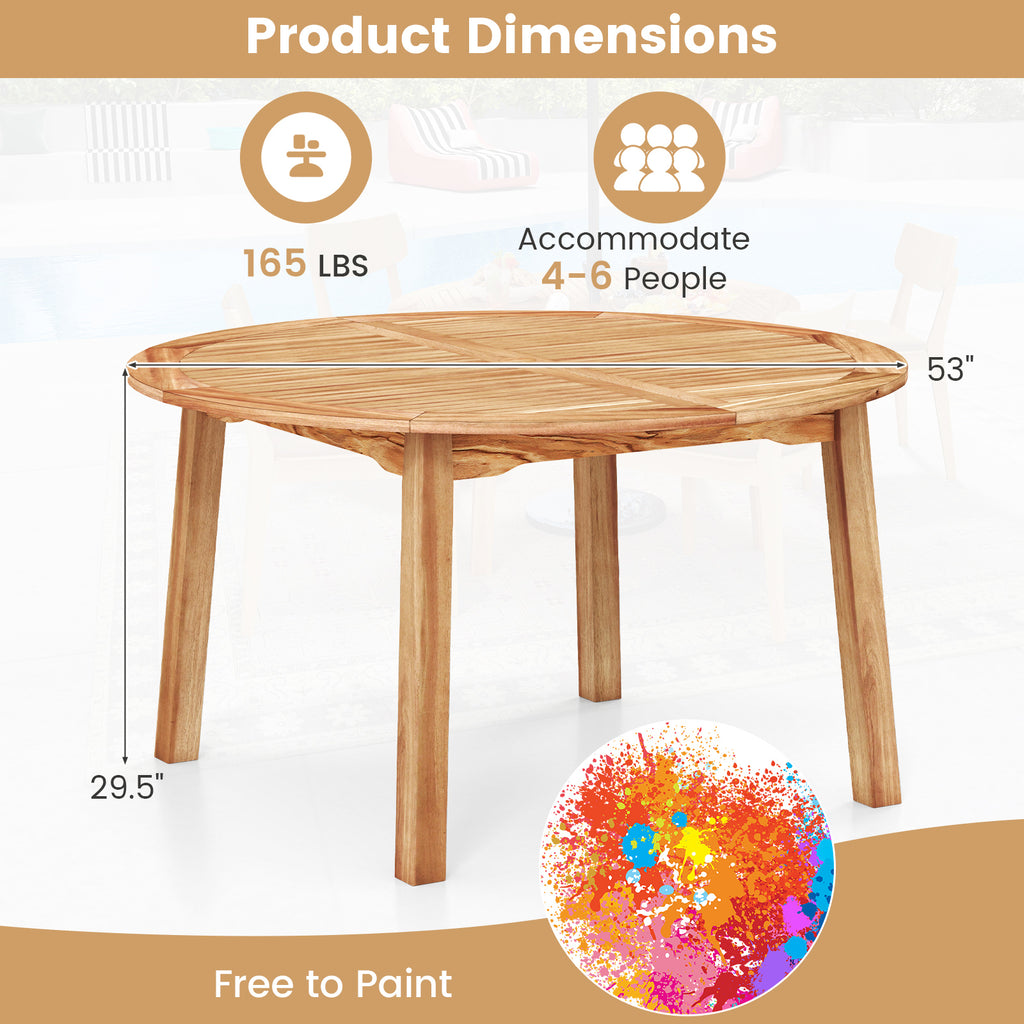 53" Round Acacia Wood Outdoor Dining Table for 4-6 People