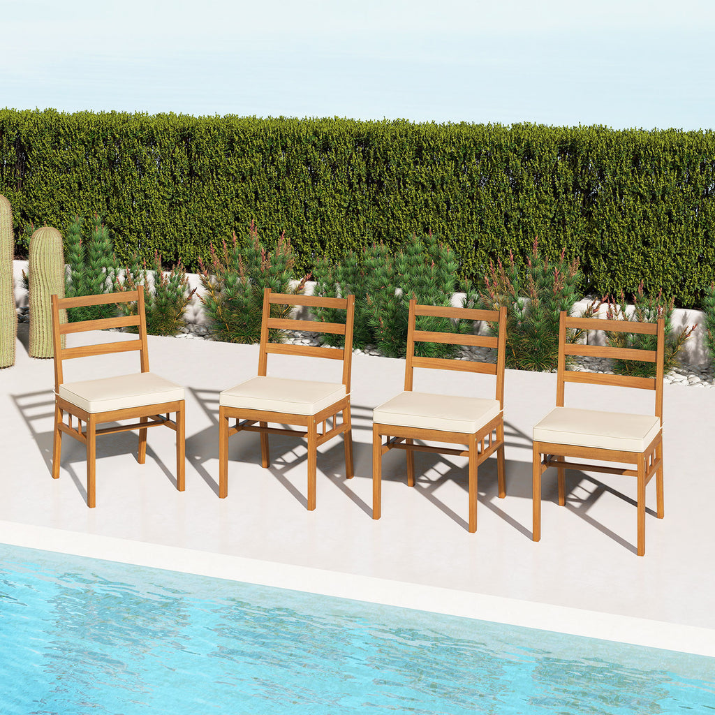 Outdoor Wooden Dining Chair Set of 4 with Padded Seat Cushions