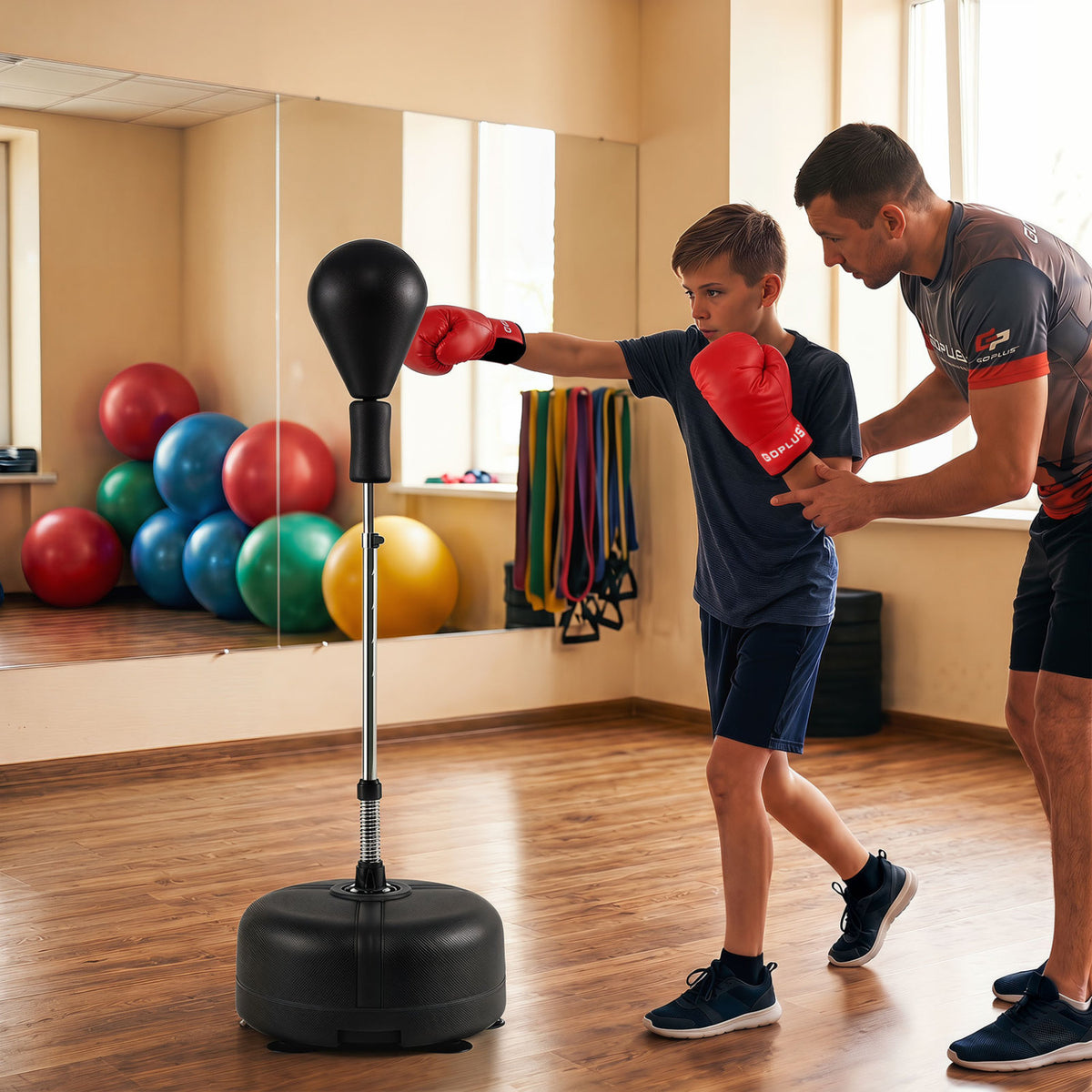 Black Adjustable Punching Bag with Stand for Teens and Adults - 54.5-62"