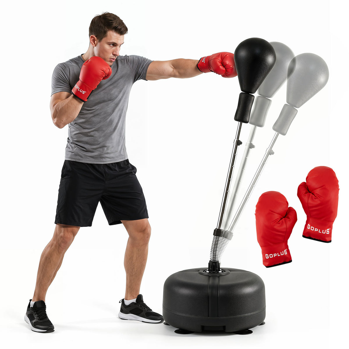 Black Adjustable Punching Bag with Stand for Teens and Adults - 54.5-62"