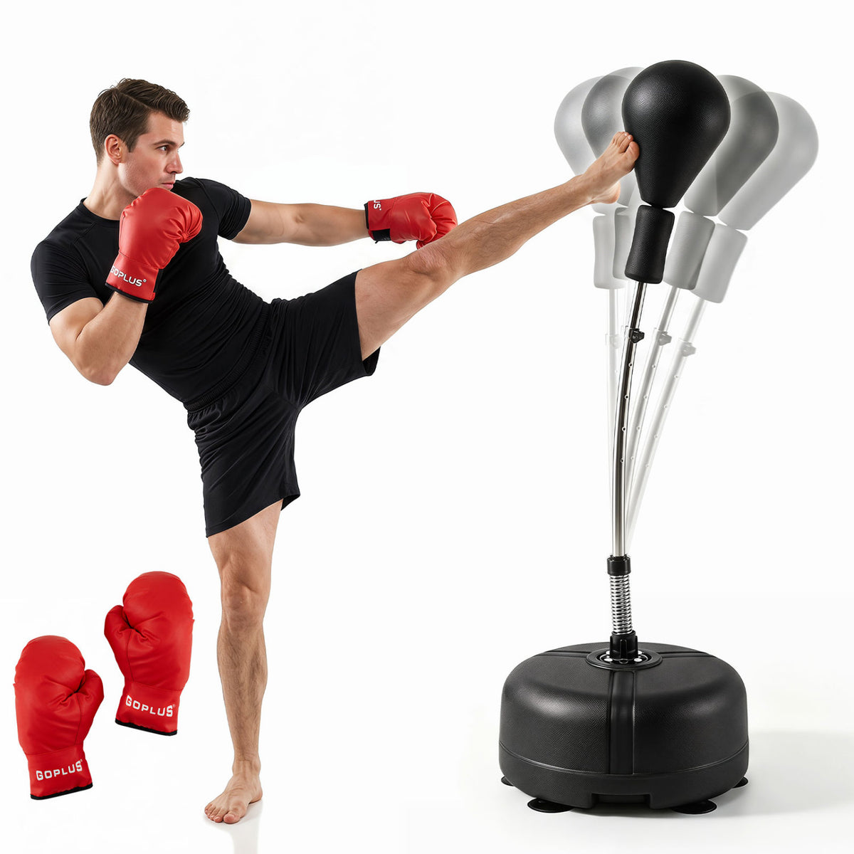 Black Adjustable Punching Bag with Stand for Teens and Adults - 54.5-62"