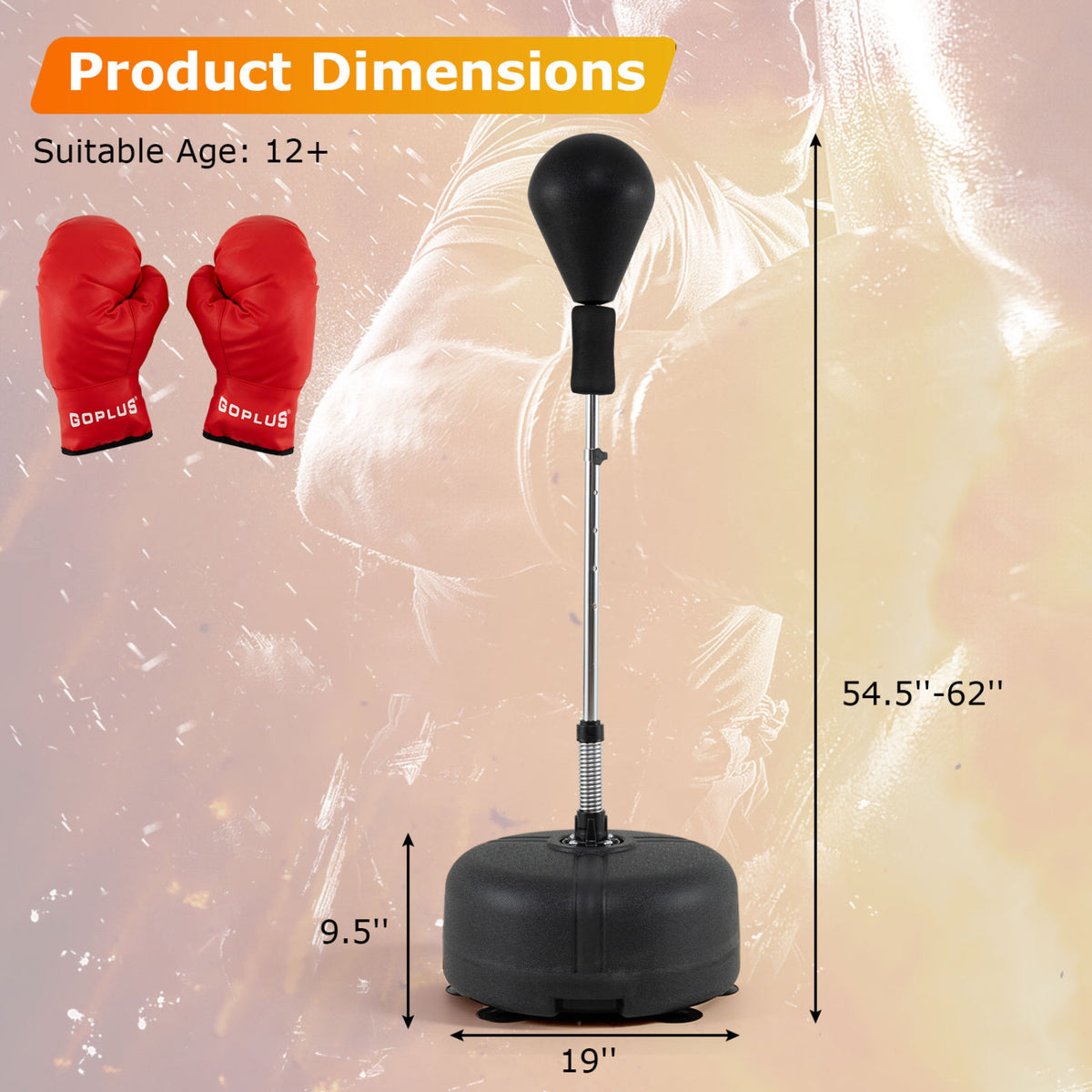 Black Adjustable Punching Bag with Stand for Teens and Adults - 54.5-62"