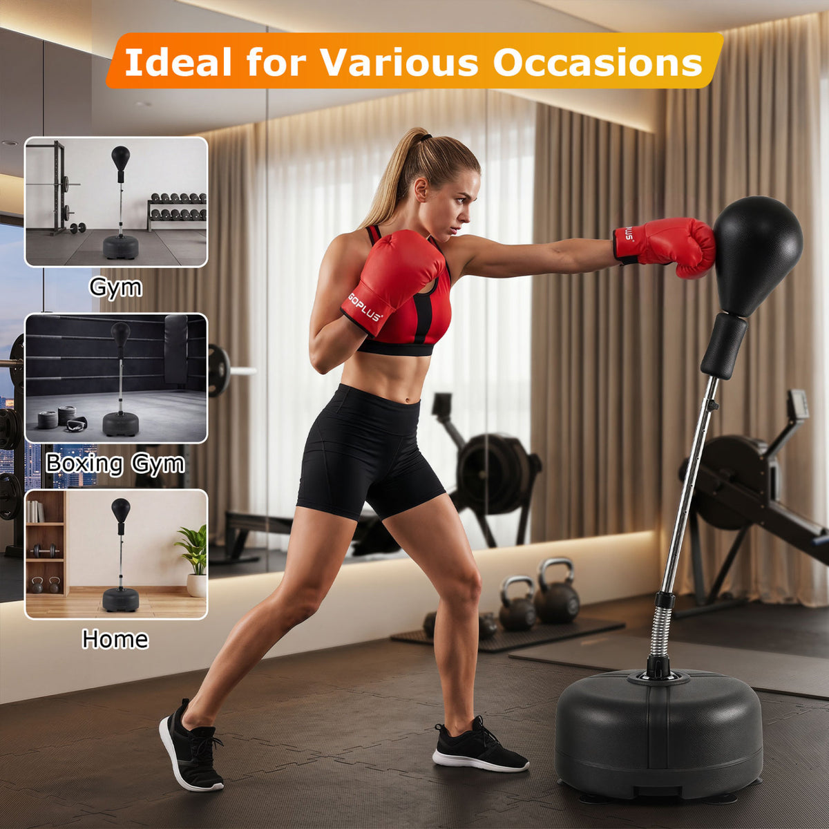 Black Adjustable Punching Bag with Stand for Teens and Adults - 54.5-62"