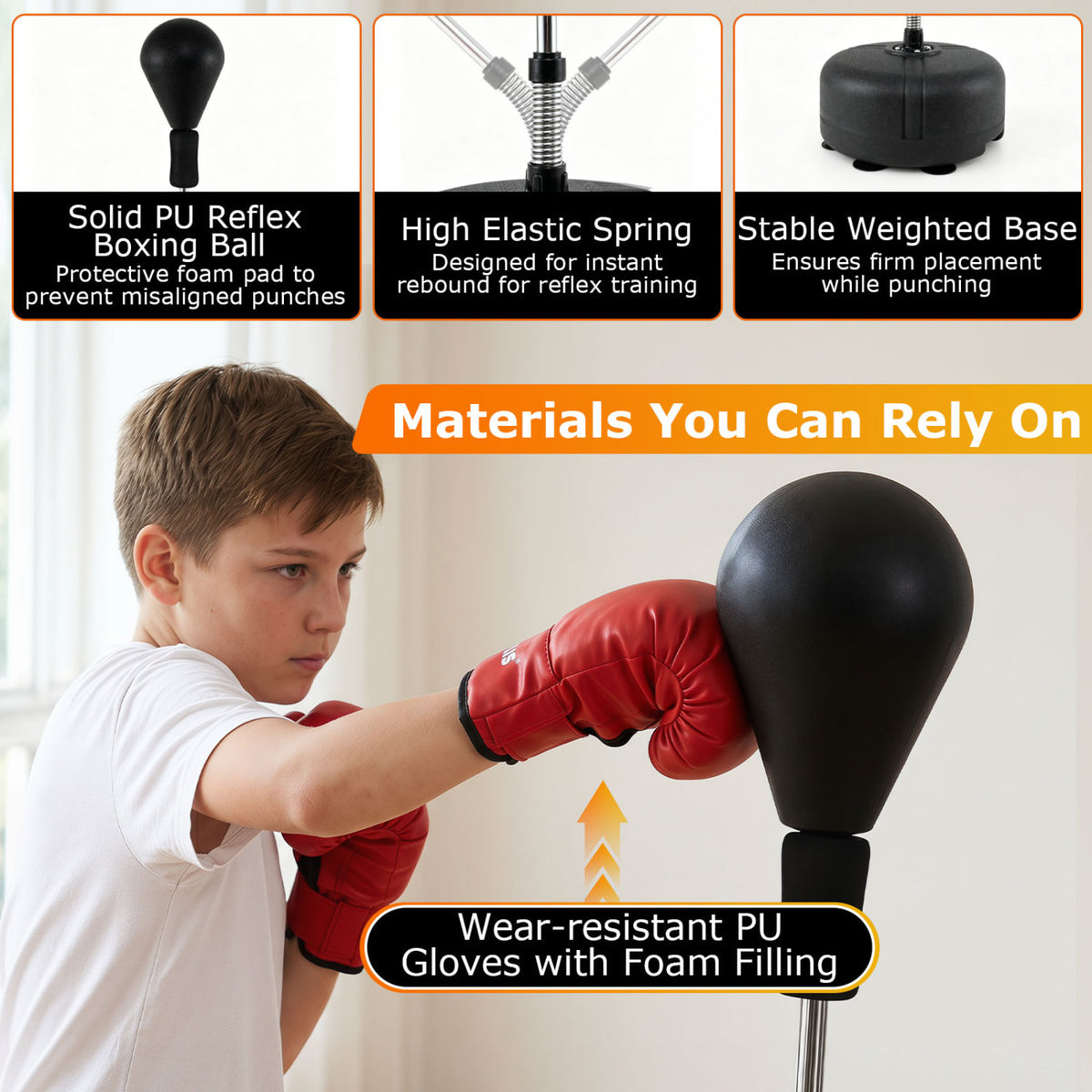Black Adjustable Punching Bag with Stand for Teens and Adults - 54.5-62"