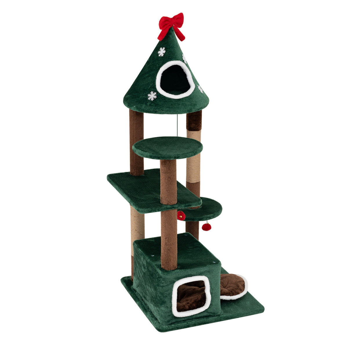 Green 54-Inch Christmas Cat Tree with 2 Condos & Removable Cushion