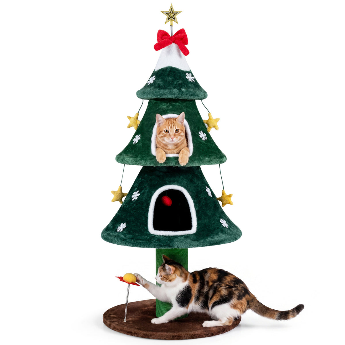 Green 54 Inch Christmas Cat Tree with Private Condos & Toys - Indoor Cat Furniture
