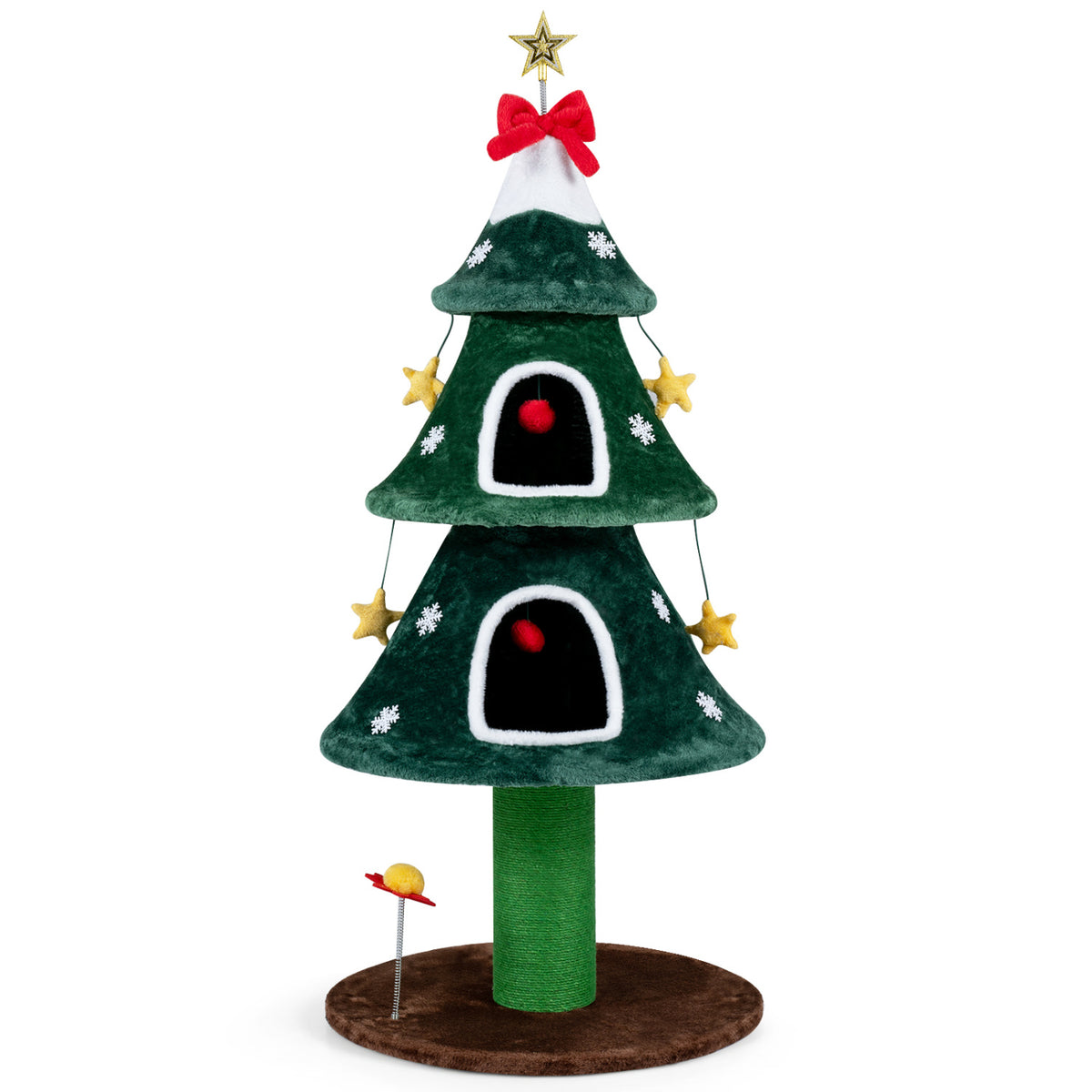 Green 54 Inch Christmas Cat Tree with Private Condos & Toys - Indoor Cat Furniture