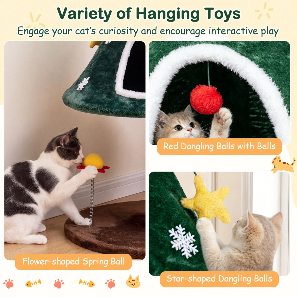 Green 54 Inch Christmas Cat Tree with Private Condos & Toys - Indoor Cat Furniture