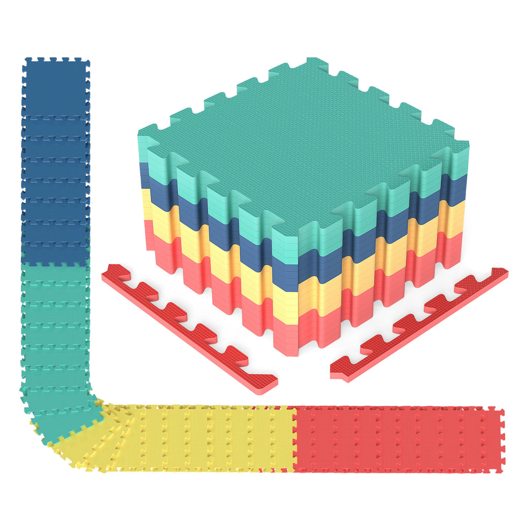 Multicolor 54 Pack EVA Foam Floor Tiles with Non-Slip Surface & Borders for Home Gym