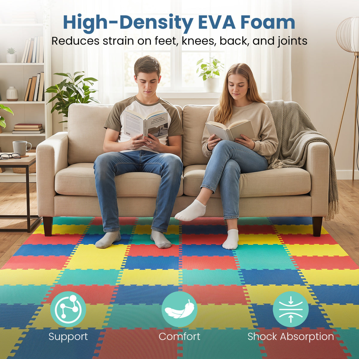 Multicolor 54 Pack EVA Foam Floor Tiles with Non-Slip Surface & Borders for Home Gym
