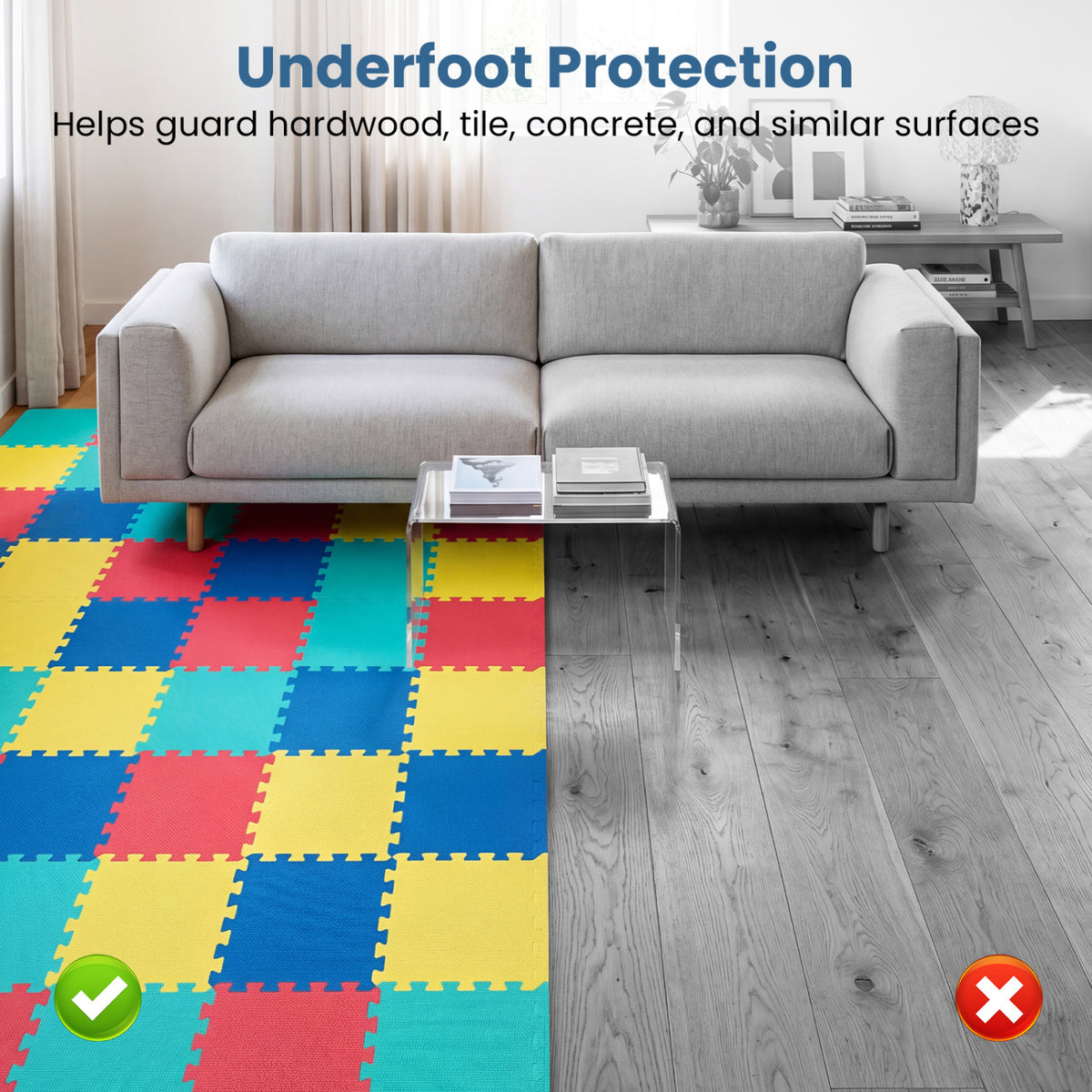 Multicolor 54 Pack EVA Foam Floor Tiles with Non-Slip Surface & Borders for Home Gym