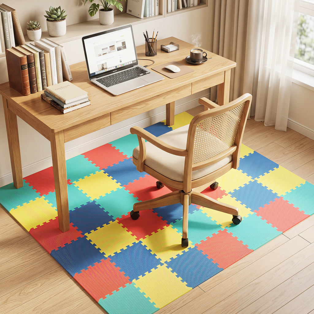 Multicolor 54 Pack EVA Foam Floor Tiles with Non-Slip Surface & Borders for Home Gym