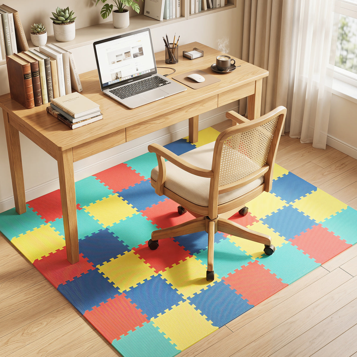 Multicolor 54 Pack EVA Foam Floor Tiles with Non-Slip Surface & Borders for Home Gym