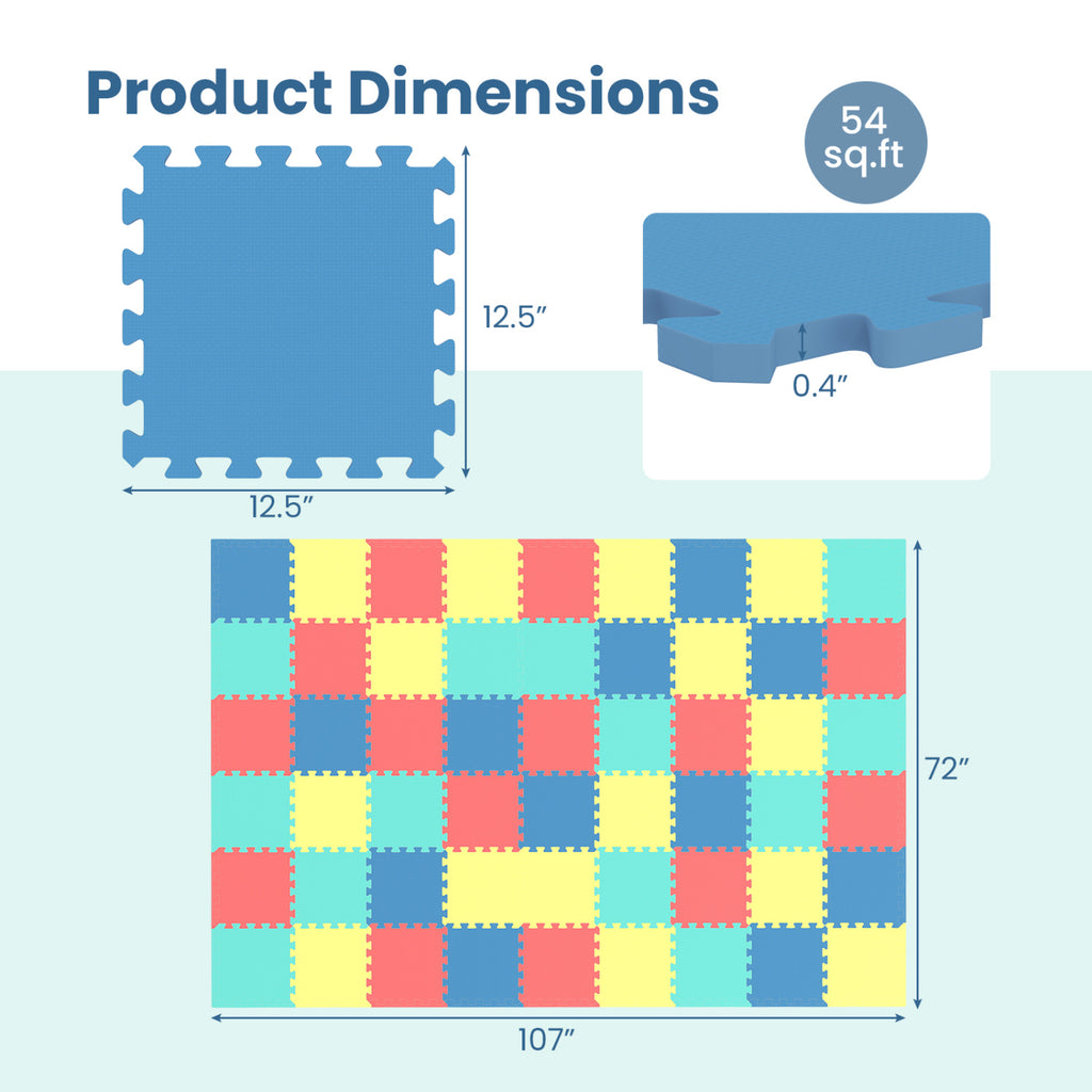 Multicolor 54 Pack EVA Foam Floor Tiles with Non-Slip Surface & Borders for Home Gym