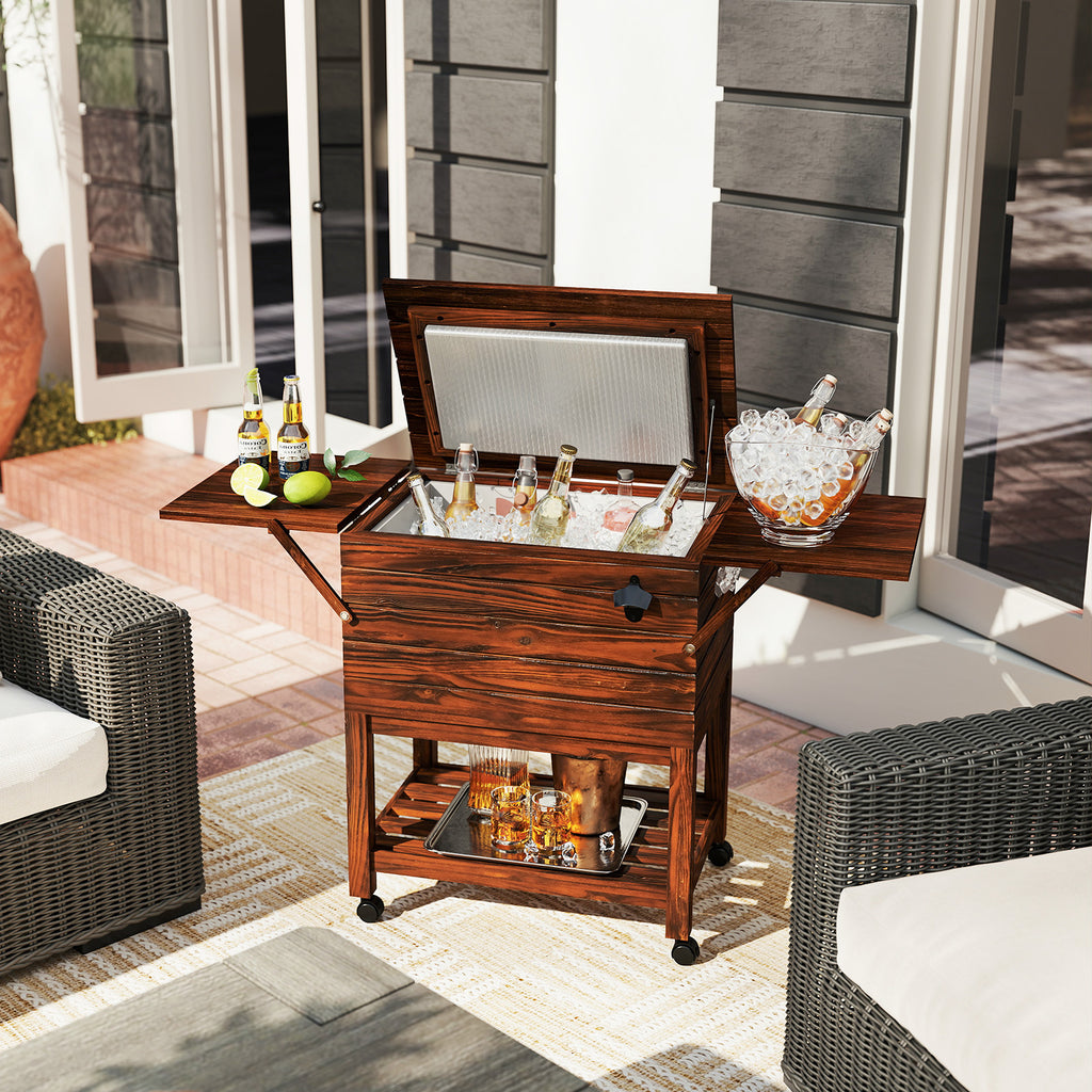 54-Quart Rolling Cooler Cart with Wheels, Brown