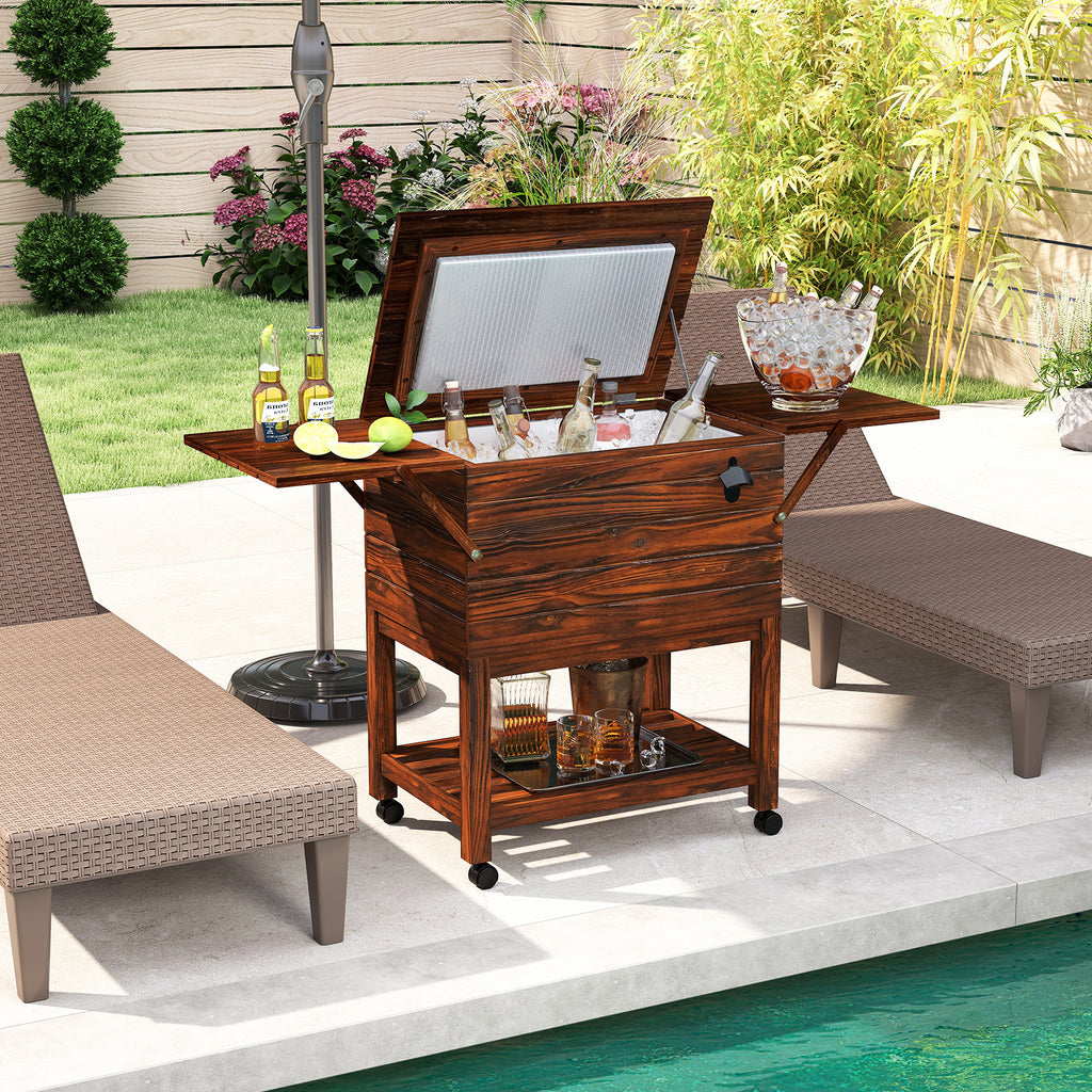 54-Quart Rolling Cooler Cart with Wheels, Brown