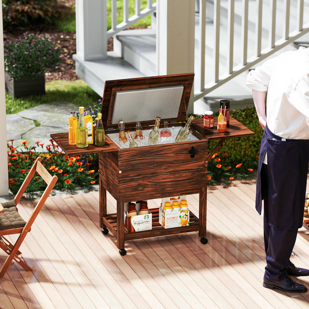 54-Quart Rolling Cooler Cart with Wheels, Brown