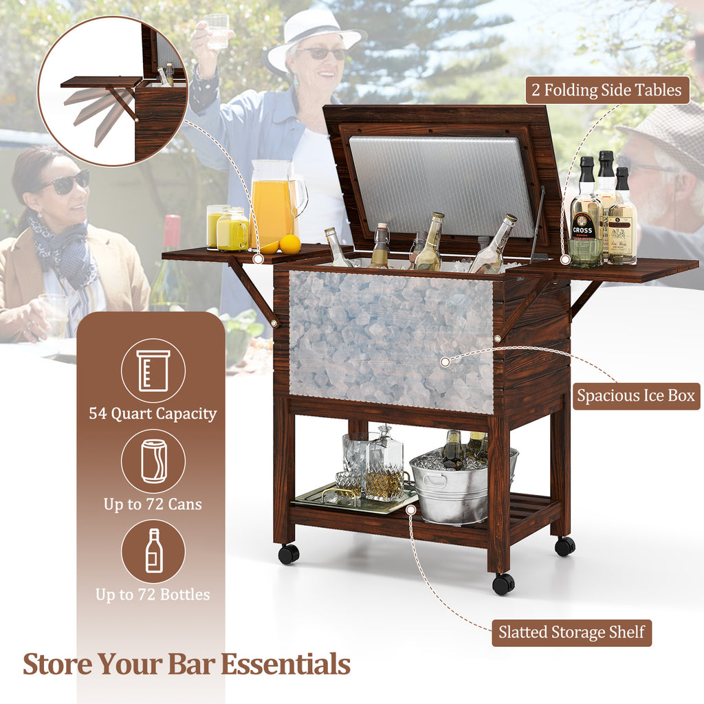 54-Quart Rolling Cooler Cart with Wheels, Brown
