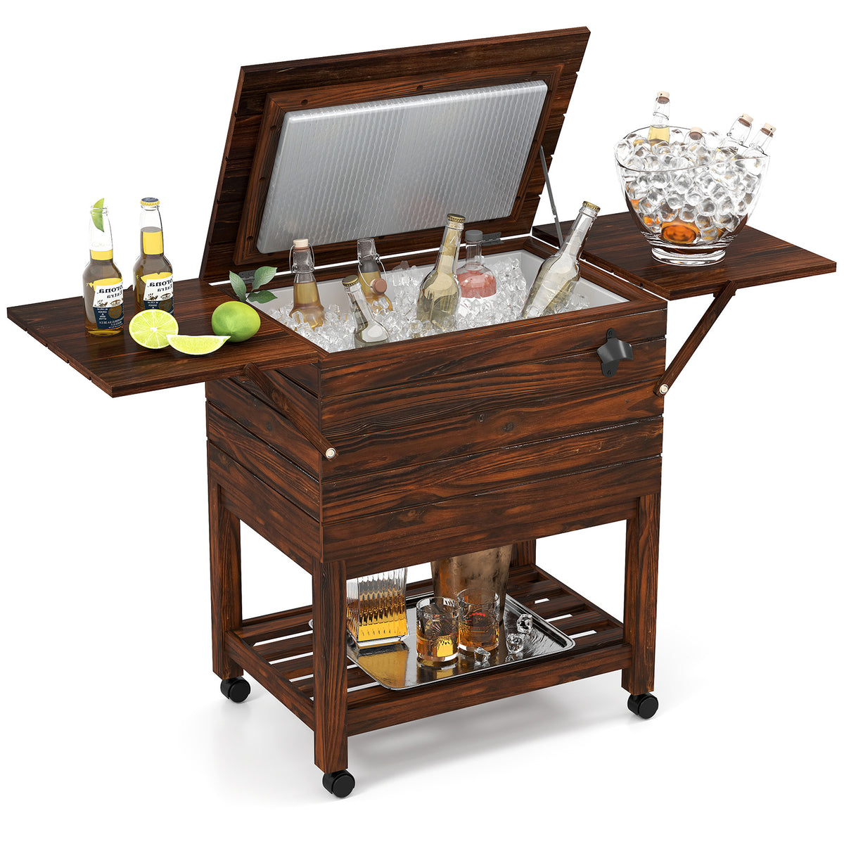 54-Quart Rolling Cooler Cart with Wheels, Brown