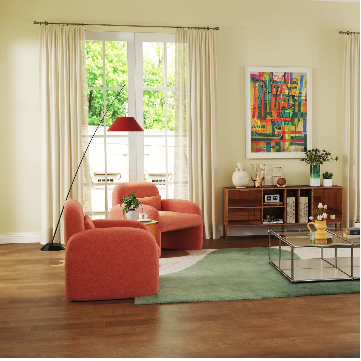 Modern Accent Chair & Side Table Set - Sherpa & Marble