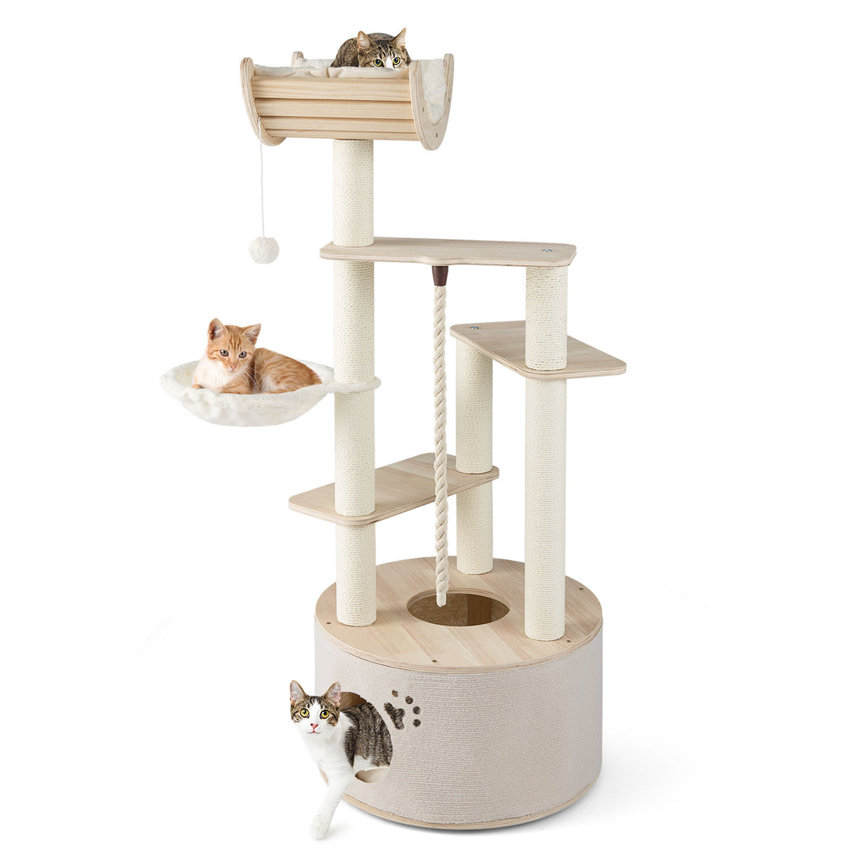 Cat Tree with Washable Cushions - 55.5 Inch Wooden Indoor Cat Tower - Variation: Cat Tree