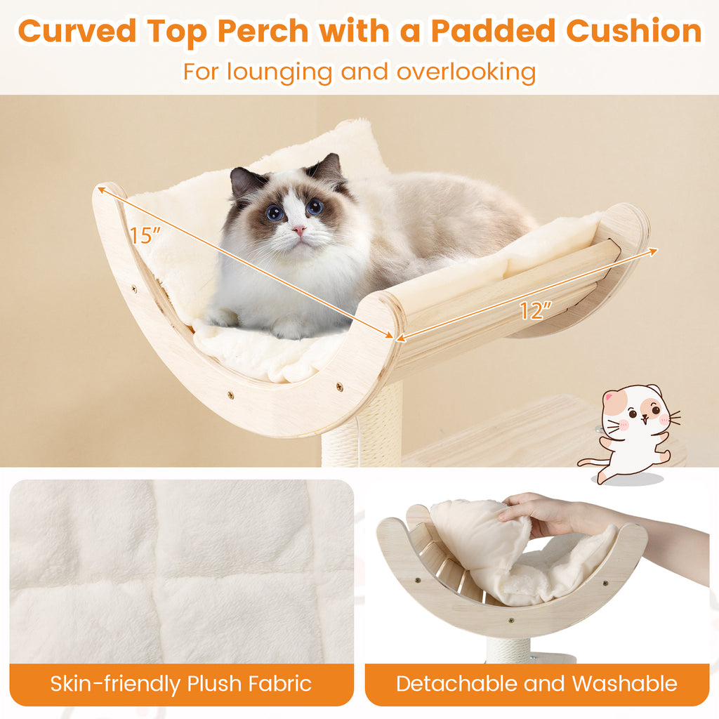 Cat Tree with Washable Cushions - 55.5 Inch Wooden Indoor Cat Tower - Variation: Cat Tree