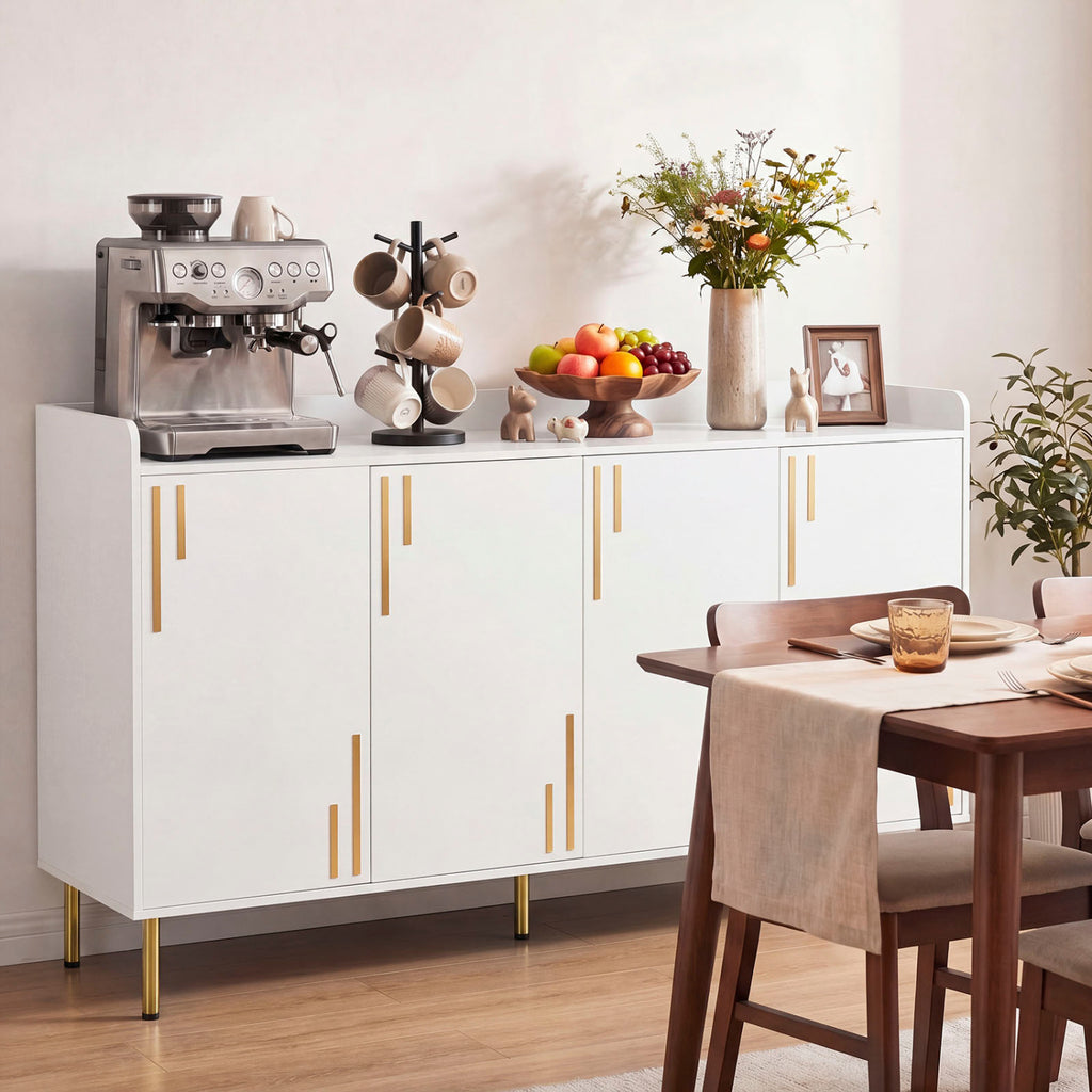 55" Buffet Cabinet with 4 Doors & 5 Metal Legs - White
