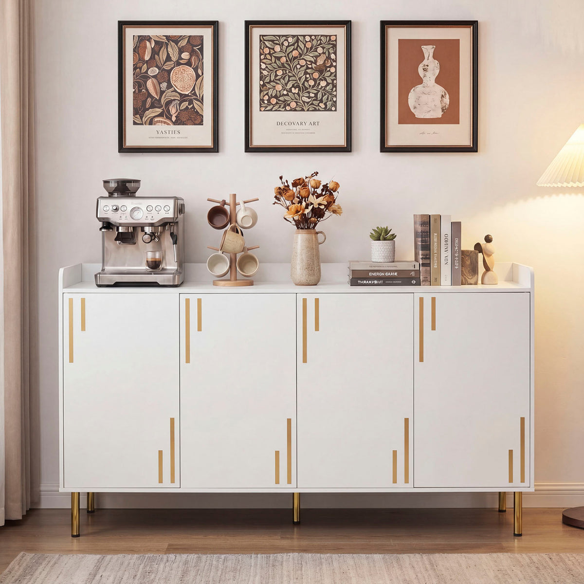 55" Buffet Cabinet with 4 Doors - White