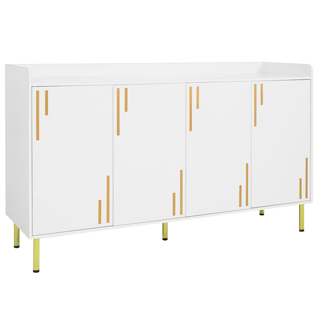 55" Buffet Cabinet with 4 Doors & 5 Metal Legs - White