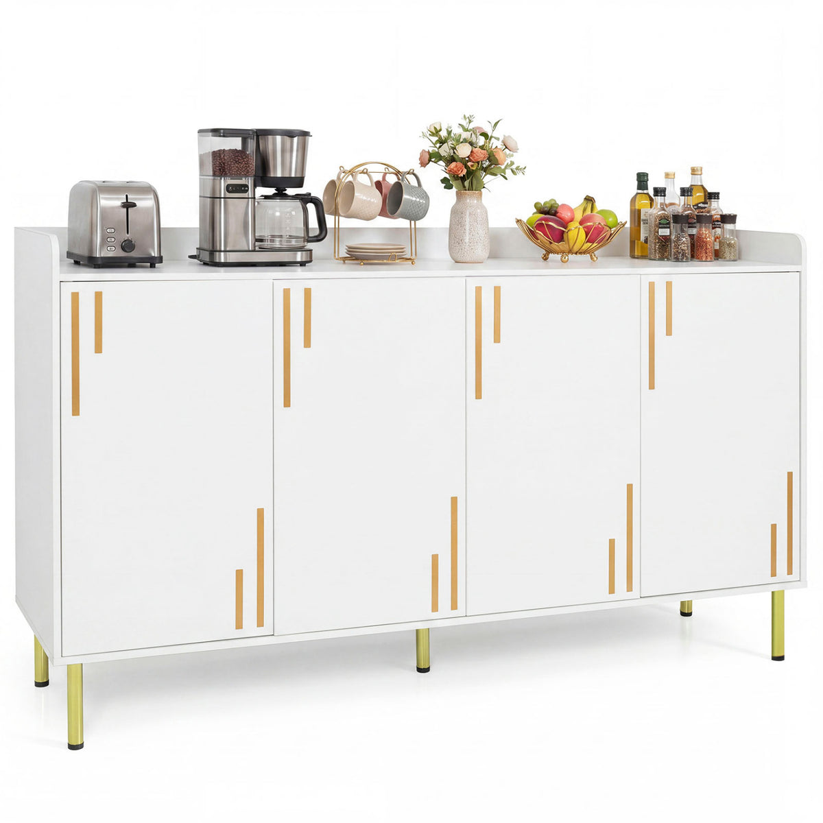 55" Buffet Cabinet with 4 Doors & 5 Metal Legs - White