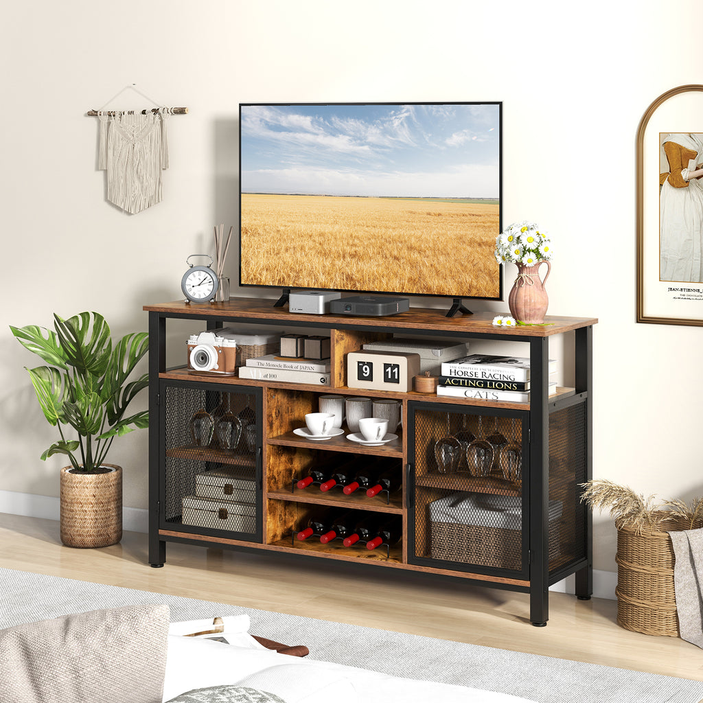 55-Inch Buffet Sideboard with Wine Racks & Glass Holders - Rustic Brown