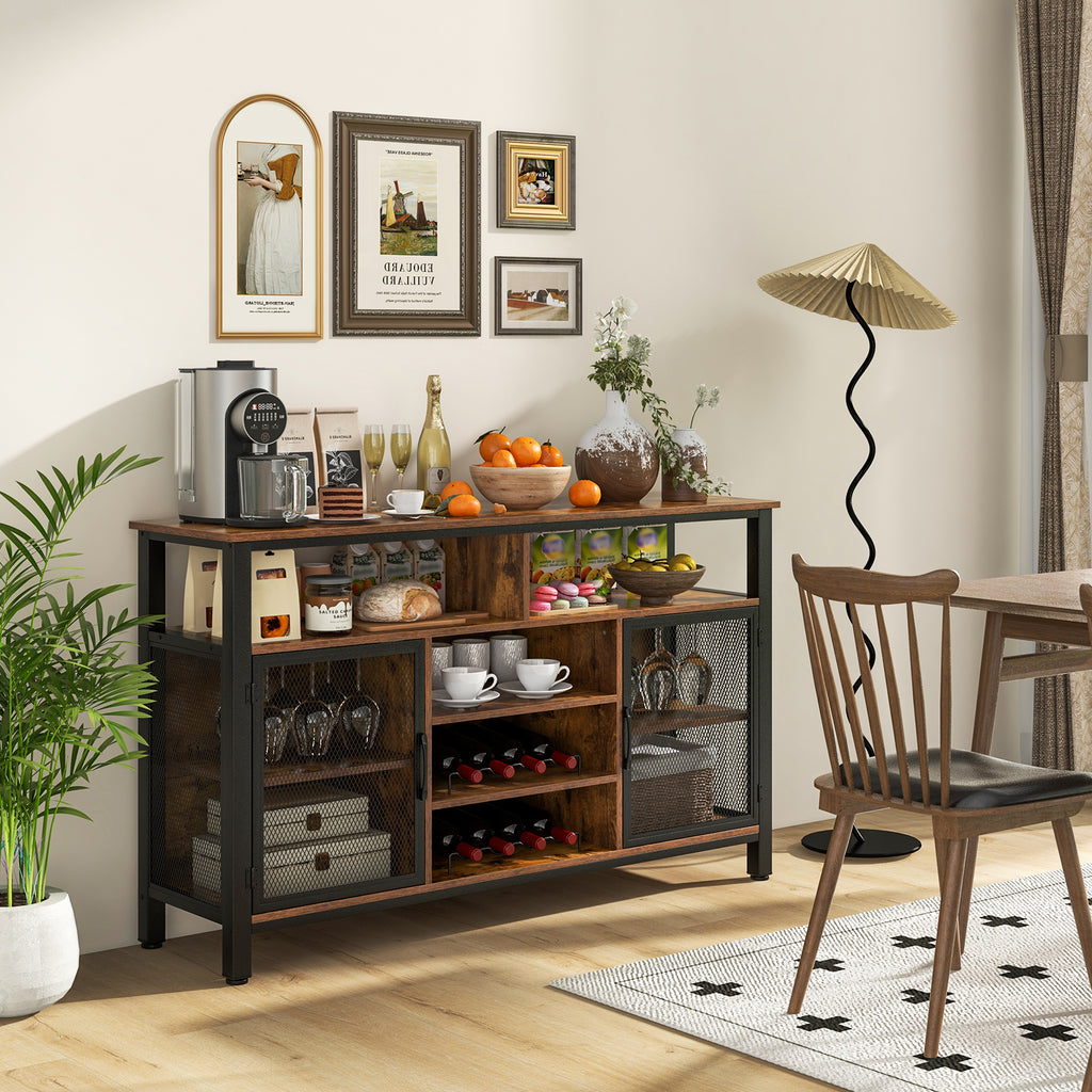 55-Inch Buffet Sideboard with Wine Racks & Glass Holders - Rustic Brown
