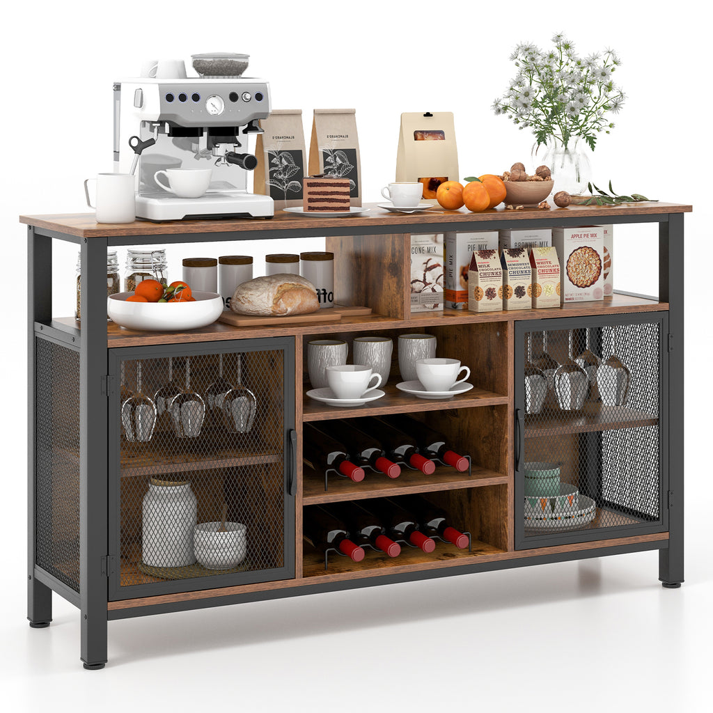 55-Inch Buffet Sideboard with Wine Racks & Glass Holders - Rustic Brown