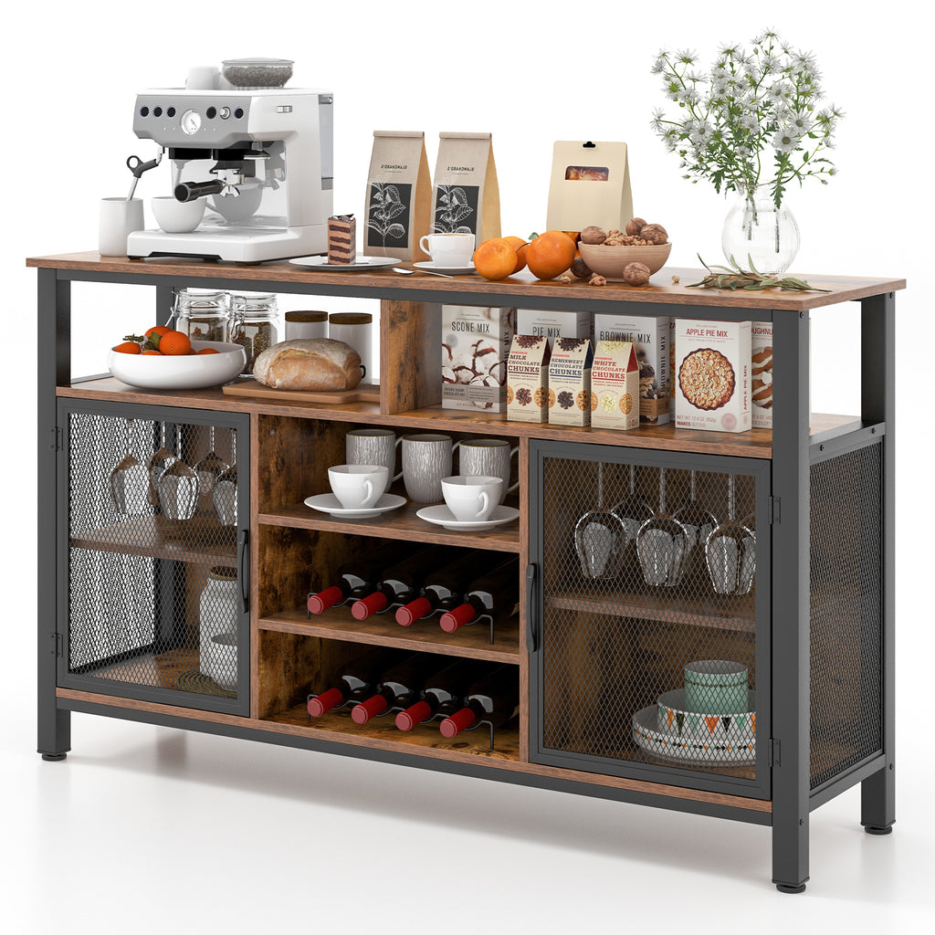 55-Inch Buffet Sideboard with Wine Racks & Glass Holders - Rustic Brown