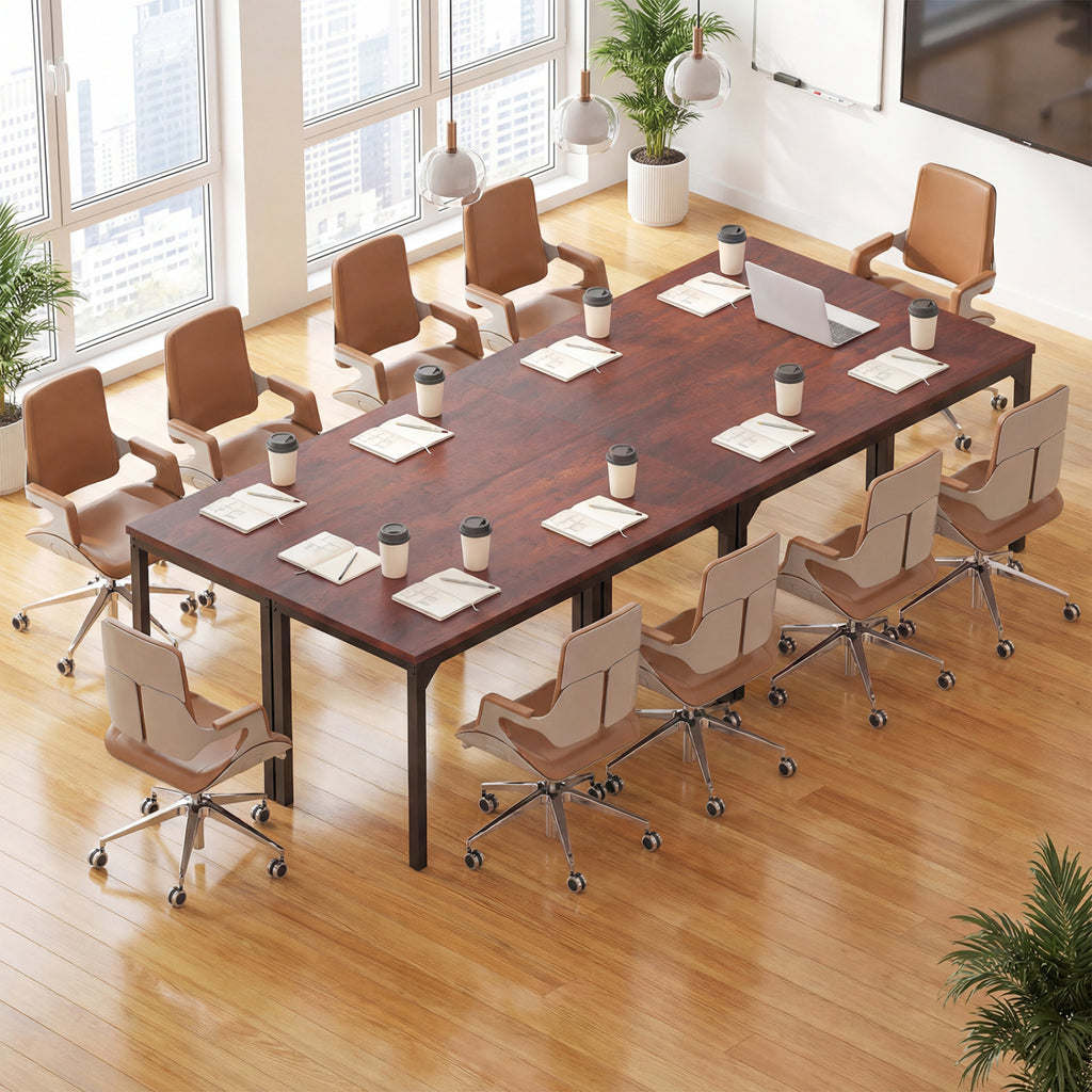 55 Inch Conference Table with Metal Frame - Brown