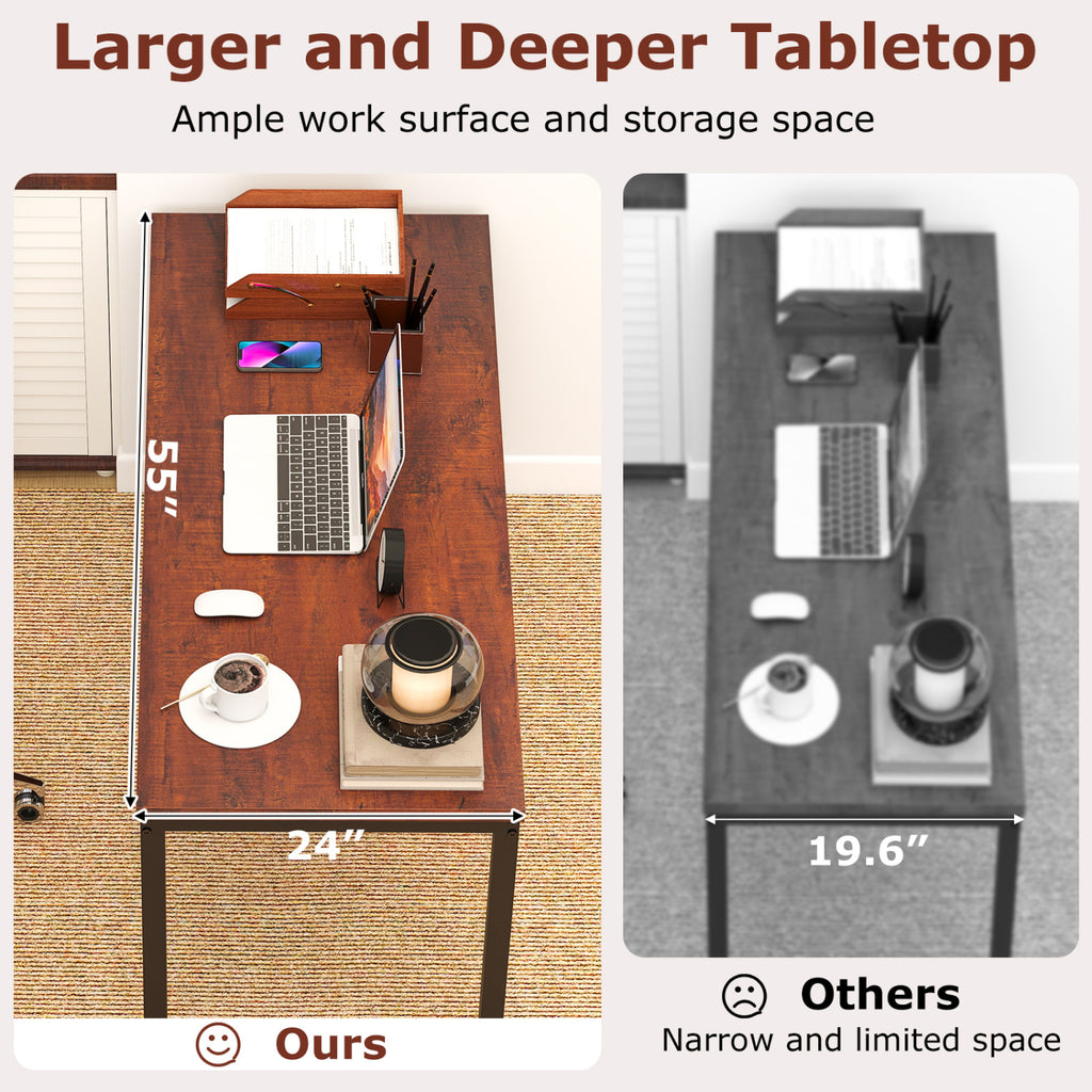 55 Inch Conference Table with Metal Frame - Brown